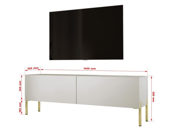 TV -skåpet i kashmir med ben i guld, A: B: 140 cm, h: 52 cm, t: 32 cm