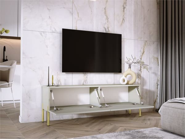 TV -skåpet i kashmir med ben i guld, A: B: 140 cm, h: 52 cm, t: 32 cm