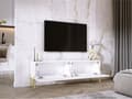 Miniatyrbillede 4 af 7: TV -skab i hvidt Matt med ben i guld, A: B: 140 cm, H: 52 cm, T: 32 cm