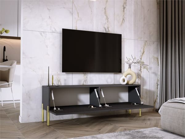 TV -kaapin antrasiitissa, joissa jalat kullalla, A: B: 140 cm, H: 52 cm, T: 32 cm