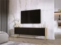 Miniatyrbillede 2 af 7: TV -skab i Wotan Oak/Black Matt med ben i guld, A: B: 140 cm, H: 52 cm, T: 32 cm