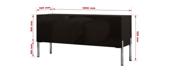 TV -skab i sort matt/sort blankt med ben i krom, A: B: 100 cm, H: 52 cm, T: 32 cm