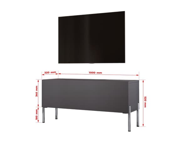 TV -skab i antracit med ben i krom, A: B: 100 cm, H: 52 cm, T: 32 cm