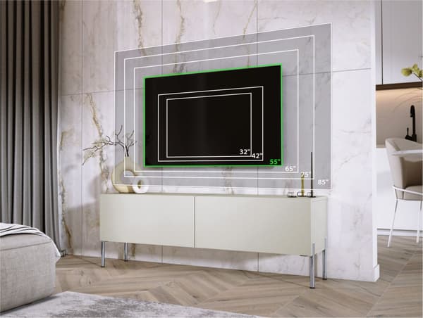 TV -kabinet i cashmere med ben i krom, A: B: 140 cm, H: 52 cm, T: 32 cm