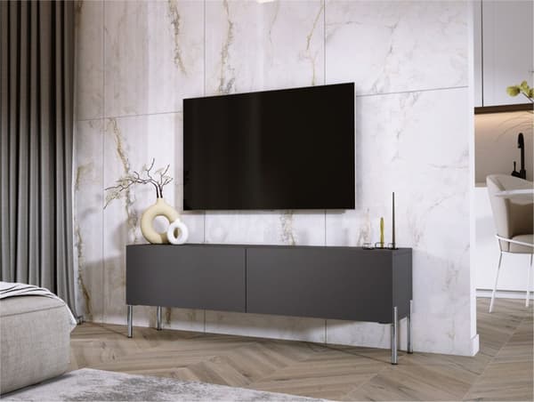 TV -skab i antracit med ben i krom, A: B: 140 cm, H: 52 cm, T: 32 cm