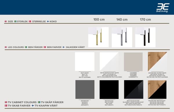 TV -skab i Wotan Oak/Black Matt med ben i Chrome, A: B: 140 cm, H: 52 cm, T: 32 cm