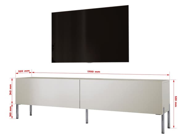 TV -skåpet i kashmir med benen i Chrome, A: B: 170 cm, H: 52 cm, T: 32 cm