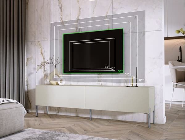 TV -skåpet i kashmir med benen i Chrome, A: B: 170 cm, H: 52 cm, T: 32 cm