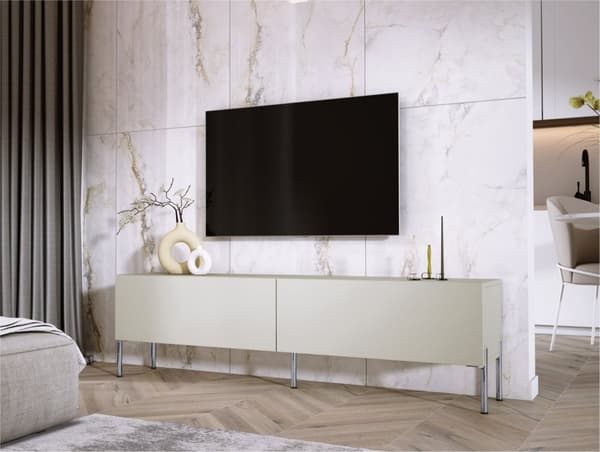 TV -skåpet i kashmir med benen i Chrome, A: B: 170 cm, H: 52 cm, T: 32 cm