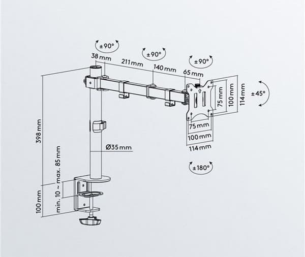 Stöd för skärm - Wentronic - 58528 - Max belastning 8 kg - Lutning 90° - Rotering 45°
