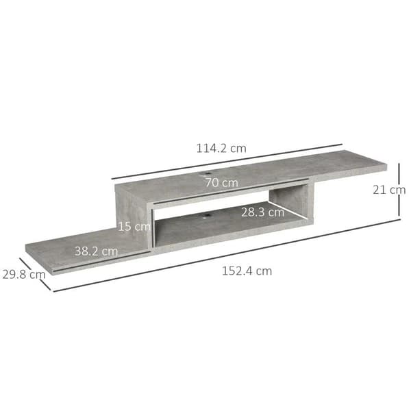 Rootz TV Wall Cabinet - Lowboard - Hanging Board - TV Cabinet - Console Chipboard - Cement - Grey - 152.4 x 29.8 x 21 cm