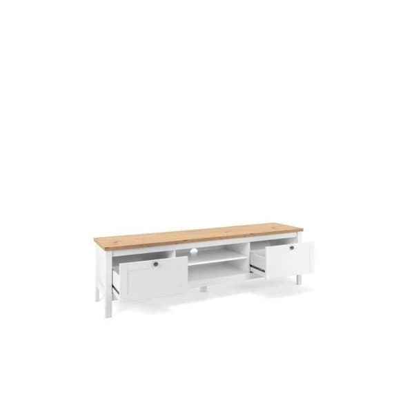 2-lådors TV-enhet - Hantverkare ek och vit dekor - L 160 x D 45 x H 40 cm - BERGEN