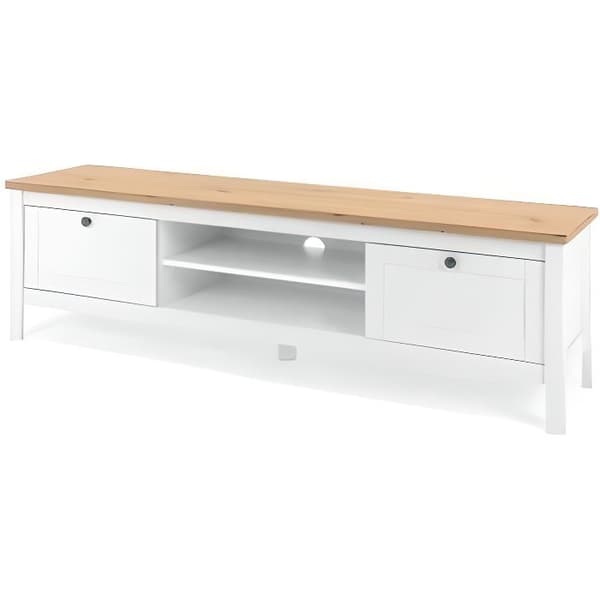 2-lådors TV-enhet - Hantverkare ek och vit dekor - L 160 x D 45 x H 40 cm - BERGEN