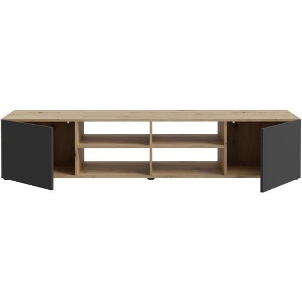 PILVI TV-skåp - Modern stil - Ek och svart dekor - 2 dörrar + 4 nischer - L 180 x D 42 x H 37 cm