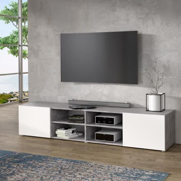 PILVI TV-skåp - Vit och lätt betong - B 180 x D 42 x H 37 cm