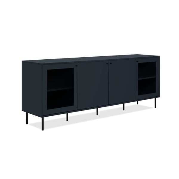 TV-skåp - CARACAS - 180 x 68 x 40 cm - 2 glasdörrar + 2 dörrar - Marinblå dekor