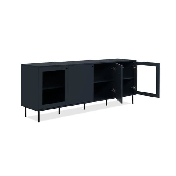 TV-skåp - CARACAS - 180 x 68 x 40 cm - 2 glasdörrar + 2 dörrar - Marinblå dekor