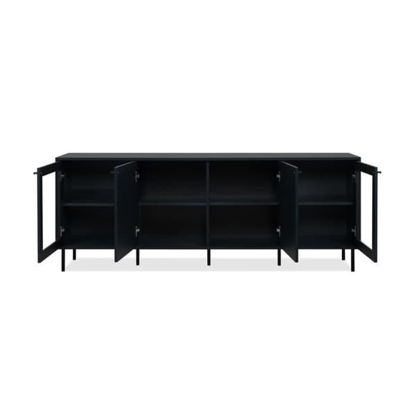 TV-skåp - CARACAS - 180 x 68 x 40 cm - 2 glasdörrar + 2 dörrar - Marinblå dekor