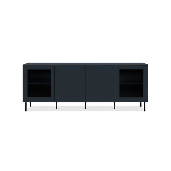 TV-skåp - CARACAS - 180 x 68 x 40 cm - 2 glasdörrar + 2 dörrar - Marinblå dekor
