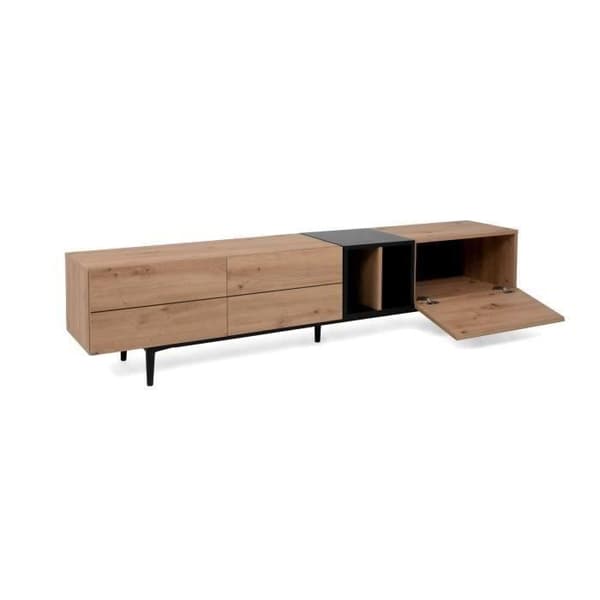 TV-skåp med 3 klaffar - Ek och svart dekor - L 195 x D 37 x H 48 cm - NOLA