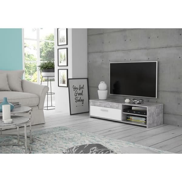 PILVI TV-skåp - Vit och lätt betong - Modern - B 120 x D 42,1 x H 31,8 cm