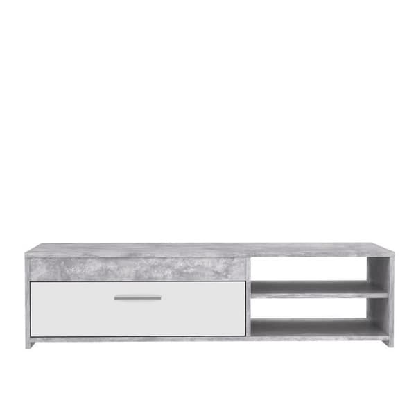 PILVI TV-skåp - Vit och lätt betong - Modern - B 120 x D 42,1 x H 31,8 cm