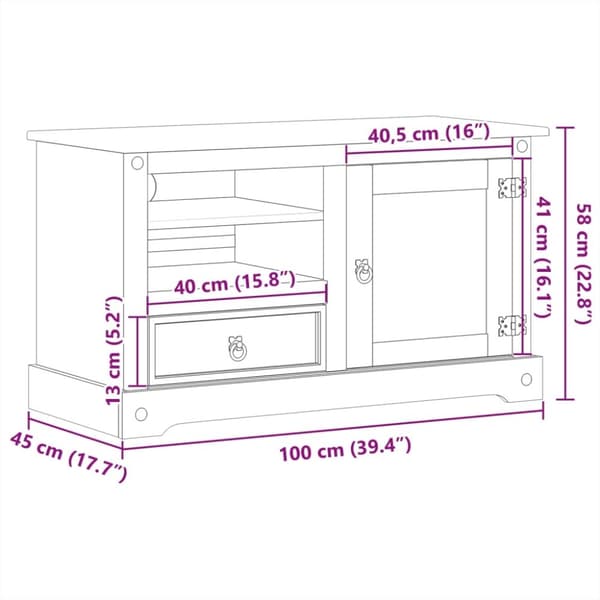 vidaXL TV-benk Corona 100x45x58 cm heltre furu