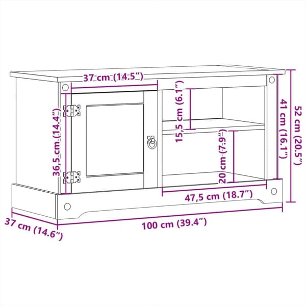 vidaXL tv-bord Corona 100x40x52 cm massivt fyrretræ