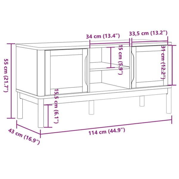 vidaXL TV-benk FLORO grå 114x43x55 cm heltre furu