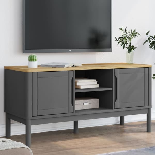 vidaXL TV-benk FLORO grå 114x43x55 cm heltre furu