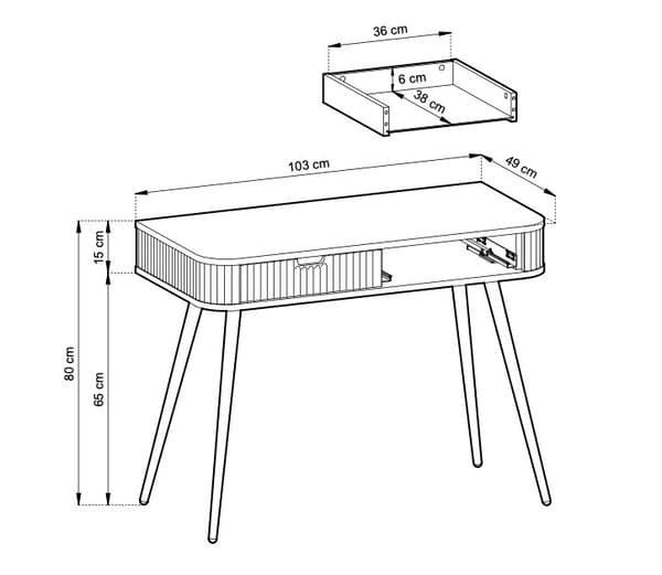 Meikkipöytä, Pesupöytä Valkoinen, Jalat: Kulta, S: P: 103 cm, K: 80 cm, S: 49 cm