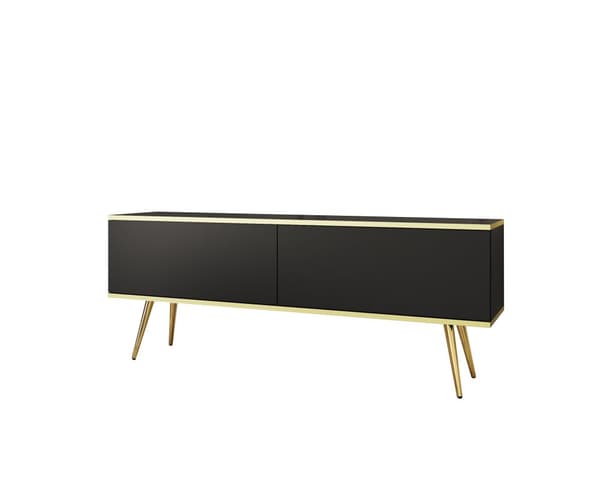 Tv-skåp I Svart Färg Med Guld Ben, D: L: 135 Cm, ​​H: 30 Cm, D: 32 Cm. Vardagsrumsmöbler, tv-bänk, tv-bord