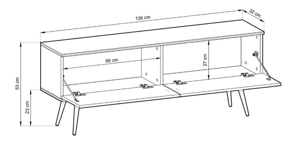 Tv-skåp I Svart Färg Med Guld Ben, D: L: 135 Cm, ​​H: 30 Cm, D: 32 Cm. Vardagsrumsmöbler, tv-bänk, tv-bord