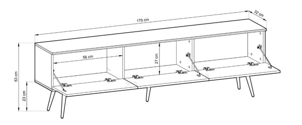 Tv-skab I Sort Farve Med Sorte ben, D: L: 175 Cm, ​​H: Cm, D: 32 Cm. Stuemøbler, tv-stativ, tv-bord