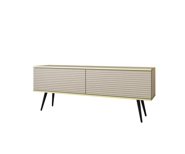 Tv-skab Med Lameller I Beige Farve Med Sorte ben, D: L: 135 Cm, ​​H: Cm, D: 32 Cm. Stuemøbler, tv-stativ, tv-bord