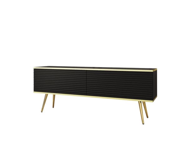 Tv-skåp Med Lameller I Svart Färg Med Guld Ben, D: L: 135 Cm, ​​H: Cm, D: 32 Cm