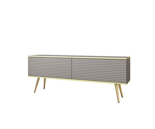 Tv-kaappi säleillä harmaalla Kultaiset jalolla, S: L: 135 cm, K: Cm, S: 32 cm