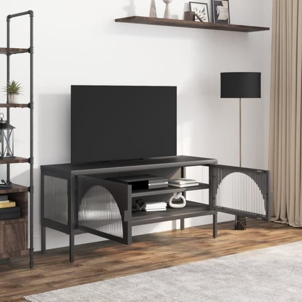 vidaXL Tv-bänk svart 105x35x50 cm glas och stål -  TV-bänkar
