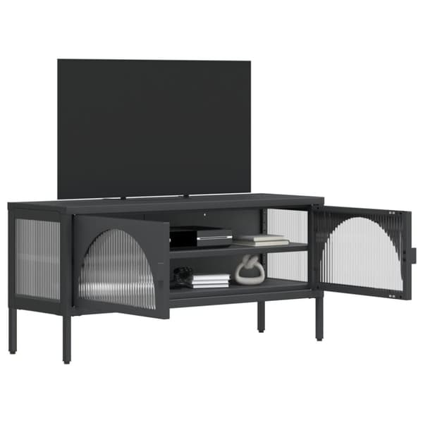 vidaXL Tv-bänk svart 105x35x50 cm glas och stål -  TV-bänkar