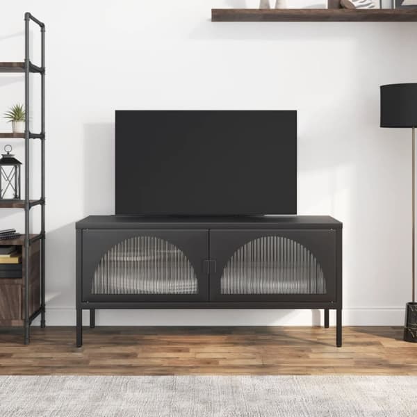 vidaXL Tv-bänk svart 105x35x50 cm glas och stål -  TV-bänkar
