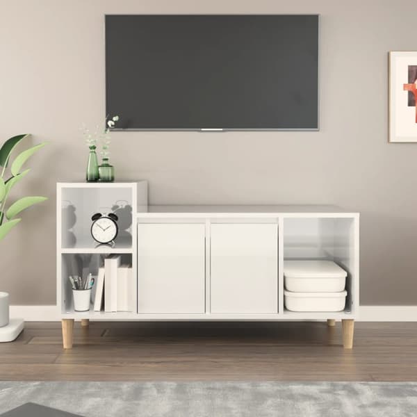 vidaXL tv-bord 100x35x55 cm konstrueret træ hvid højglans -  TV-møbler