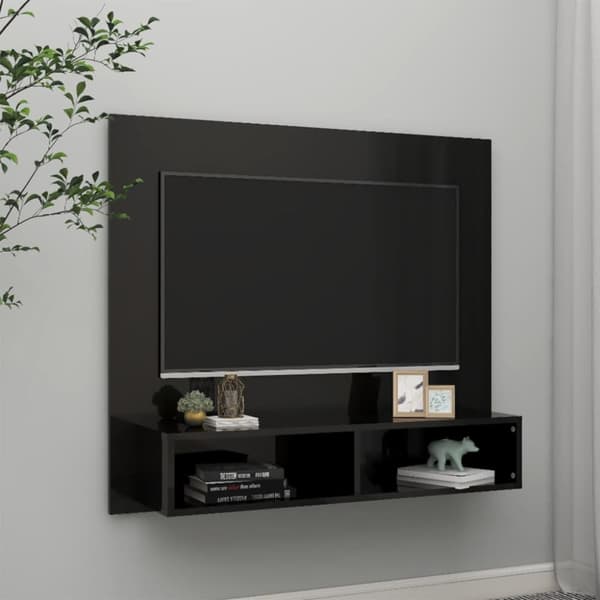 vidaXL Väggmonterat tv-skåp svart högglans 102x23,5x90 cm spånskiva - TV-bänkar