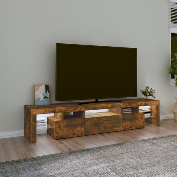 vidaXL tv-skab med LED-lys 200x36,5x40 cm røget egetræ - TV-møbler