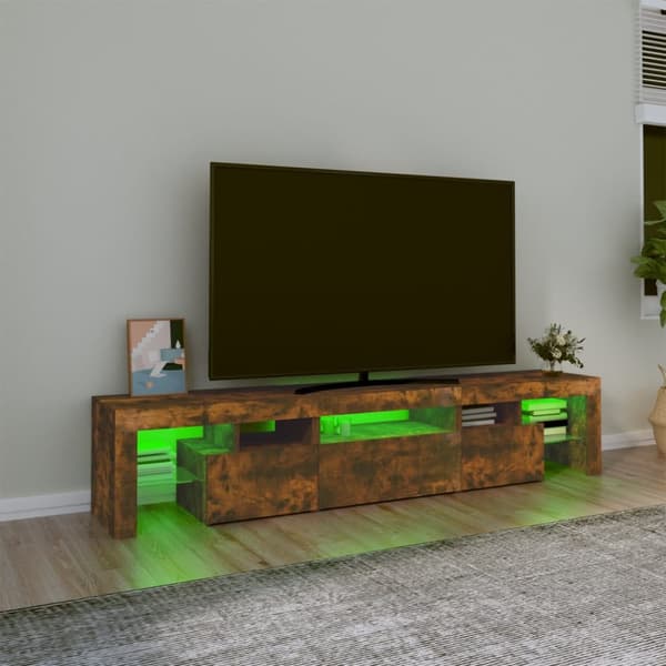 vidaXL tv-skab med LED-lys 200x36,5x40 cm røget egetræ - TV-møbler