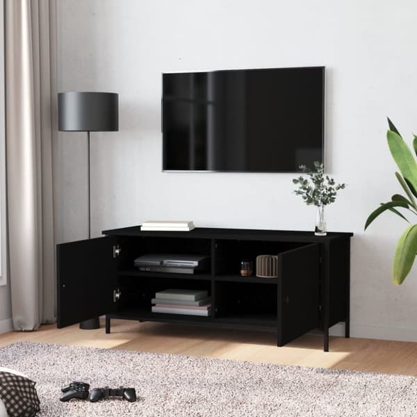 vidaXL tv-bord med låger 102x35x45 cm konstrueret træ sort - TV-møbler