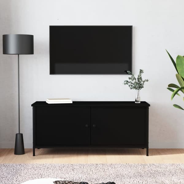 vidaXL tv-bord med låger 102x35x45 cm konstrueret træ sort - TV-møbler