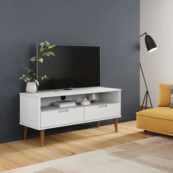 vidaXL Tv-bänk MOLDE vit 106x40x49 cm massiv furu - TV-bänkar