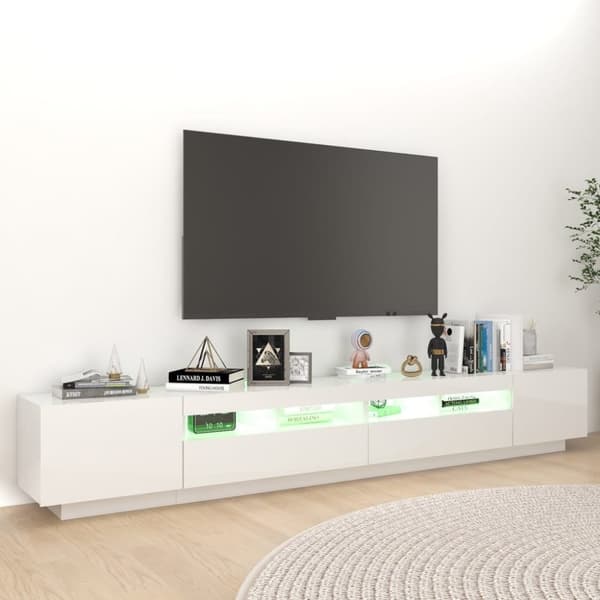 vidaXL tv-skab med LED-lys 260x35x40 cm hvid højglans -  TV-møbler