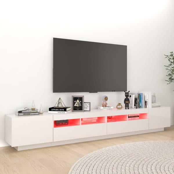 vidaXL tv-skab med LED-lys 260x35x40 cm hvid højglans -  TV-møbler