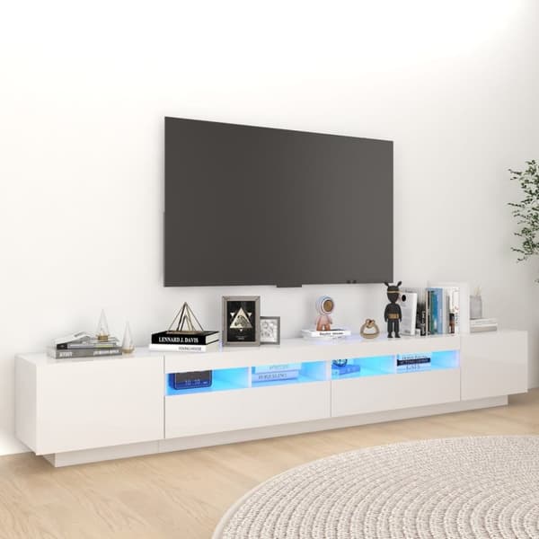 vidaXL tv-skab med LED-lys 260x35x40 cm hvid højglans -  TV-møbler